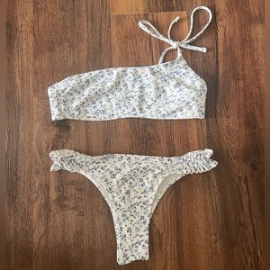 Hollister Floral Bikini Set- One Shoulder Top, Cheeky Bottoms